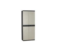 TITANIUM Armoire haute 2 portes avec etageres - 70 x 44 x 176 cm - Beige et Noir - Gamme TITANIUM - Interieur et Exter
