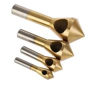 Titanium Coated Countersink Chamfer Tool, Set - 4 Sizes (2-5mm/5-10mm/10-15mm/15-20mm), High-Speed Steel for Metal, Wood, Plastic, PVC (1 set)