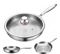 Titanium Frying Pan, Titanium Hammered Pan Pro with Lid, 2025 Ultra-Durable Scratch-Resistant Non Stick Ti Nutri Pans for Cooking, Induction Compatible (L: 11.02in)