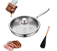 Titanium Hammered Frying Pan with Lid, 2026 Upgraded Titanium Pans for Cooking Non Stick Without Coating, Ultra-Durable & Scratch-Resistant, Compatible with All Cooktops (24cm/9.44in)