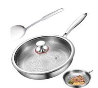 Titanium Hammered Frying Pan with Lid - Uncoated Titanium Steel Nonstick