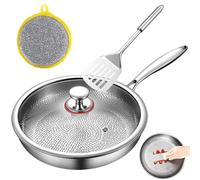 Titanium Pans for Cooking Non Stick, Frying Pans Nonstick, Titanium Hammered Pan Pro with Lid, Includes Spatula- (11in)