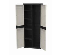 TITANIUM PLASTIKEN Armoire 2 portes avec étagères et penderie l70 x p44 x h176 cm Beige et Noire Gamme TITANIUM Intérieur/Extérieur