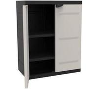 TITANIUM PLASTIKEN Armoire basse 2 portes avec etageres l70 x p44 x h88 cm Beige et Noire Gamme TITANIUM Interieur/Exterieur Neutre G