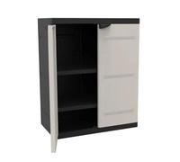 TITANIUM Armoire basse 2 portes avec étagères – 70 x 44 x 88 cm beige/noir intérieur/extérieur