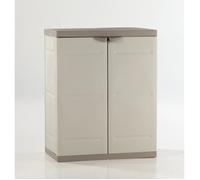 TITANIUM Armoire basse 2 portes avec etageres l70 x p44 x h88 cm Beige et Taupe Gamme TITANIUM Interieur/Exterieur
