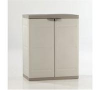 TITANIUM Armoire basse 2 portes avec etageres l70 x p44 x h88 cm Beige et Taupe Gamme TITANIUM Interieur/Exterieur