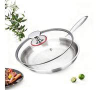 Titanium Pro Poêle à frire avec couvercle sans revêtement 100 % titane, anti-adhésive et résistante aux rayures, assure une répartition rapide et uniforme de la chaleur pour la cuisine quotidienne à