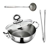 Titanium Pro - Poêle avec couvercle, marmite en titane martelé - Double poignée - Poêle plate anti-adhésive - Poêle à frire à bord haut - Compatible avec induction et tous les types de plaques de