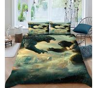 TiTCiveR 3D,Godzilla Kong Imprimé Literie en Microfibre Super Douce Et Respirante Battle Giant Creature Housses De Couettes 3 Pièces avec Taies d'oreiller King（220x240cm）