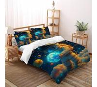 TiTCiveR Astronaute Terre Housse De Couette 3 Pièces Sci FI De Couvre-Lit Microfibre Adulte avec Fermeture Éclair Taies d'oreiller Double（200x200cm）