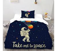 TiTCiveR Ballon d'astronaute Housse De Couette 2 Pièces Space SpaceHumans 3D Motif Imprimé Linge De Lit Microfibre pour Adulte Et Enfant avec 1 Taie d'oreiller Single（135x200cm）