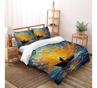 TiTCiveR Bateau Flamme Housse De Couette 3 Pièces Aesthetic HumanOcean 3D Motif Imprimé Ensemble Literie Microfibre pour Adulte Et Enfant avec Taies d'oreiller Double（200x200cm）