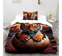 TiTCiveR Bébé Tigre Volcan Housse Impression Motif Imprimé en 3D Filles 2 Pcs Microfibre 1 Avectaie d'oreille avec Fermetures Parure De Single（135x200cm）