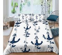 TiTCiveR Cordage d'ancrage Housse De Couette 3 Pièces Navigation Marine Plants Imprimé De Couvre-Lit Microfibre Adulte avec Fermeture Éclair Et Taies d'oreiller King（220x240cm）