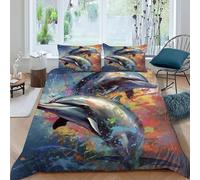 TiTCiveR Dolphins Couleurs Housse De Couette 3 Pièces Animal Themes Marine Animals Imprimé De Couvre-Lit Microfibre pour Adulte Et Enfant avec 2 Taie d'oreiller King（220x240cm）