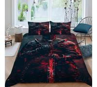 TiTCiveR Épée Chevalier Housse De Couette King（220x240cm） Parure De Lit Adulte Ave Fermeture Éclair Dark LandWarrior Housse De Couette Imprimée Et 2 Taie d'oreiller