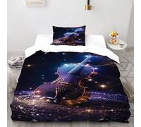 TiTCiveR Étoile violonry Sky Housse De Couette 2 Pièces Music Themes Imprimé Parure De Lit Microfibre Adulte avec Fermeture Éclair 1 Taie d'oreiller Single（135x200cm）