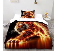 TiTCiveR Flamme Tigre Housse De Couette 2 Pièces Animal Theme Wildlife Parure De Lit Microfibre pour Adulte Et Enfant avec Fermeture Éclair E Taies d'oreiller Single（135x200cm）