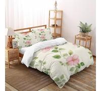 TiTCiveR Fleur Rose Verte Housse De Couette 3 Pièces Fresh Pastoral Plants Imprimé Parure De Lit Microfibre Adulte avec Fermeture Éclair 2 Taie d'oreiller Double（200x200cm）