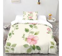 TiTCiveR Fleur Rose Verte Imprimé Parure De Lit Microfibre Super Douce Et Respirante Fresh Pastoral Plants Housses De Couettes 2 Pièces Et 1 Taie d'oreiller Single（135x200cm）