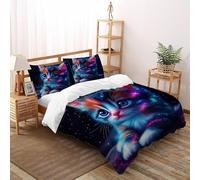 TiTCiveR Galaxie Chaton Housse De Couette 3 Pièces Starry Starry Animal Imprimé De Couvre-Lit Microfibre pour Adulte Et Enfant avec 2 Taie d'oreiller Super King（260x220cm）
