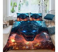 TiTCiveR Godzilla Imprimé Parure De Lit Microfibre Super Douce Et Respirante Housse De Couette Monster Land Monster 3 Pièces avec 2 Taie d'oreiller King（220x240cm）