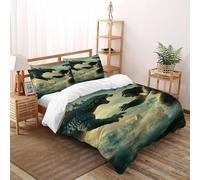 TiTCiveR Godzilla Kong Housse De Couette 3 Pièces 3D Motif Imprimé Battle Giant Creature Linge De Lit Microfibre Adulte avec Fermeture Éclair Et Taies d'oreiller Double（200x200cm）