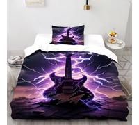 TiTCiveR Guitare Foudre Housse De Couette 2 Pièces 3D Motif Imprimé Thèmes Musique Linge De Lit Microfibre Adulte avec Fermeture Éclair Et Taies d'oreiller Single(135x200cm)