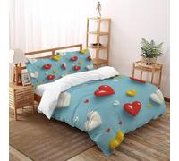 TiTCiveR Hearts Blue_1 Housse De Couette Kids Love SkyDecorations Parure De Lit Super King（260x220cm） Parure Décor De Love SkyDecorations avec 2 Taie d'oreiller