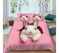 TiTCiveR Lapin Rose Housse De Couette King（220x240cm） Parure De Lit Adulte Ave Fermeture Éclair Cute Pastoral Animal Housse De Couette Imprimée Et 2 Taie d'oreiller