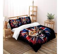 TiTCiveR Lion Union Jack Imprimé Parure De Lit Microfibre Super Douce Et Respirante Housse De Couette Thèmes Animaux Faune Sauvage 3 Pièces avec 2 Taie d'oreiller Double（200x200cm）