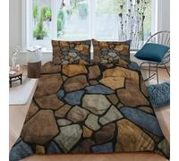 TiTCiveR Mosaïque de Pierres Imprimé Parure De Lit Microfibre Super Douce Et Respirante Housse De Couette StonePave RockGround 3 Pièces avec 2 Taie d'oreiller King（220x240cm）