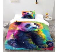 TiTCiveR Panda Coloré Housse De Couette 2 Pièces Parure De Lit Thèmes animaliers Faune Sauvage Couvre-Lit Microfibre pour Adulte Et Enfant avec Fermeture Éclair Et Taies d'oreiller Single（135x200cm）