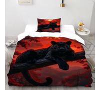 TiTCiveR Panther Noire Rouge Housse De Couette 2 Pièces Animal Theme Faune Sauvage 3D Motif Imprimé Linge De Lit Microfibre pour Adulte Et Enfant avec 1 Taie d'oreiller Single（135x200cm）