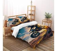 TiTCiveR Parure De Couette Désert de Moto Microfibre Parure De Lit Thèmes Sportifs De Housses De Couettes 3 Pièces avec 2 Taie d'oreiller Double（200x200cm）