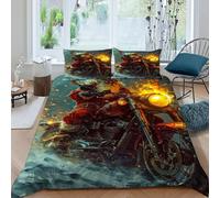 TiTCiveR Parure De Couette Santa Moto Housse De Couette Thèmes de Noël en Microfibre, Parure De Lit Adulte Enfant, Ensemble De Literie avec 2 Taie d'oreiller King（220x240cm）