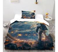 TiTCiveR Parure De Couette Terre d'Astronautee Housse De Couette Space Space Human en Microfibre, Parure De Lit Adulte Enfant, Ensemble De Literie avec 1 Taie d'oreiller Single（135x200cm）