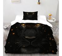 TiTCiveR Parure De Couette Yeux de panthère Noire Microfibre Parure De Lit Magic Jungle Animal De Housses De Couettes 2 Pièces avec 1 Taie d'oreiller Single（135x200cm）