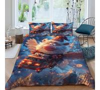 TiTCiveR Personnage Volant Housse De Couette 3 Pièces Xmas SkyCreature Imprimé Parure De Lit Microfibre Adulte avec Fermeture Éclair 2 Taie d'oreiller King（220x240cm）