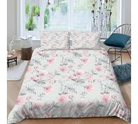 TiTCiveR Pink Fleurs Gray Housse De Couette 3 Pièces Aesthetic GardenFlora Imprimé De Couvre-Lit Microfibre pour Adulte Et Enfant avec 2 Taie d'oreiller King（220x240cm）