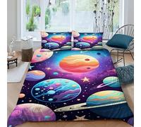 TiTCiveR Planètes Étoiles Housse De Couette 3 Pièces 3D Motif Cosmos Cosmic Objects Ensemble De Literie Microfibre pour Adulte Et Enfant avec Taies d'oreiller King（220x240cm）