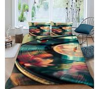 TiTCiveR Platine Vinyle Housse De Couette 3 Pièces Parure De Couette Thèmes Musique Couvre-Lit Microfibre pour Adulte Et Enfant avec Taies d'oreiller King(220x240cm)
