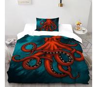 TiTCiveR Poulpe mer Literie 3D Motif Imprimé pour Garçons 2 Pcs Microfibre 1 Taie d'oreiller avec Fermetures Parure De Single（135x200cm）