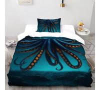 TiTCiveR Poulpe océan Housse 3D Motif Imprimé pour Garçons 2 Pcs Microfibre Housse De Couette 1 Personnes avec Fermetures Parure De Single（135x200cm）