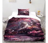 TiTCiveR Tigre Blanc Cerise Housse De Couette 2 Pièces Thèmes animaliers Faune Sauvage 3D Motif Imprimé Linge De Lit Microfibre pour Adulte Et Enfant avec 1 Taie d'oreiller Single（135x200cm）