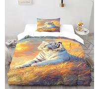 TiTCiveR Tigre Blanc Ciel Housse De Couette 2 Pièces Thèmes animaliers Faune Sauvage De Couvre-Lit Microfibre Adulte avec Fermeture Éclair Taies d'oreiller Single（135x200cm）