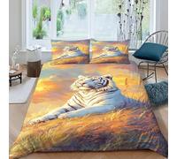 TiTCiveR Tigre Blanc Ciel Housse De Couette 3 Pièces 3D Motif Imprimé Thèmes animaliers Faune Sauvage Linge De Lit Microfibre Adulte avec Fermeture Éclair Et Taies d'oreiller King（220x240cm）