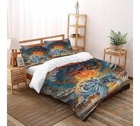 TiTCiveR Tigre Blanc Flamme Housse De Couette 3 Pièces Animal Themes Wildlife 3D Motif Imprimé Ensemble Literie Microfibre Adulte avec Fermeture Éclair Et Taies d'oreiller Double（200x200cm）