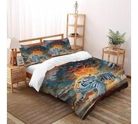 TiTCiveR Tigre Blanco Flamme Housse De Couette 3 Pièces Myth Terrestrial Animal Housse De Couette Imprimée Et 2 Taie d'oreiller Super King（260x220cm）